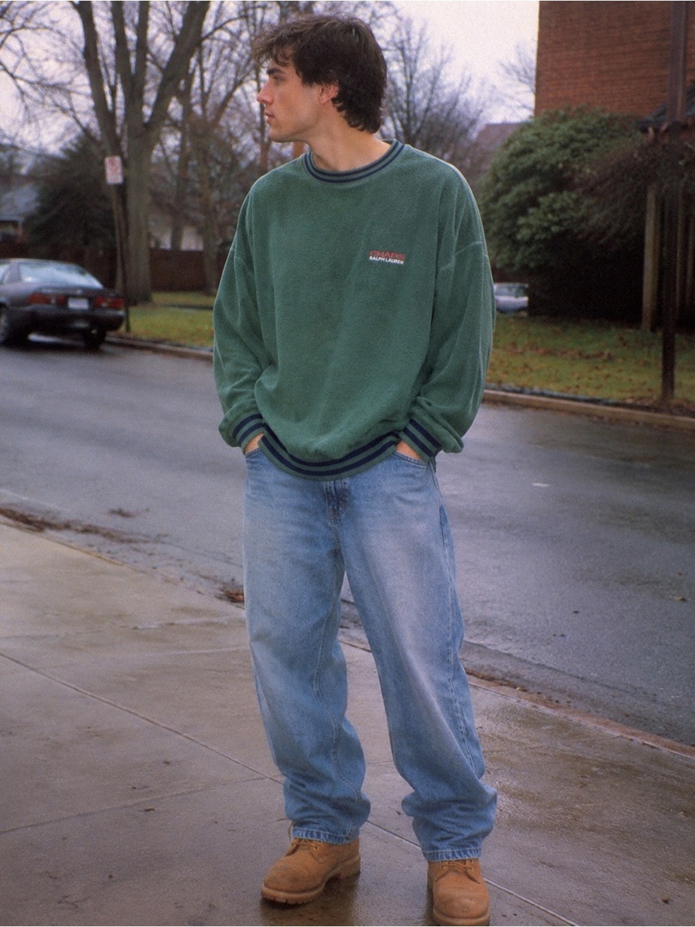 Chaps Ralph Lauren Terry Cloth/fleece Crewneck Sweatshirt Green Pullover XLT